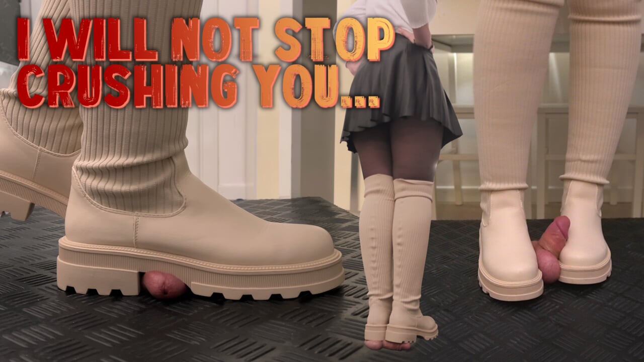 I Will Not Stop Crushing You… Until I Hear the Safe Word! White Combat Socks Boots – Cock Balls Crush Trample, CBT